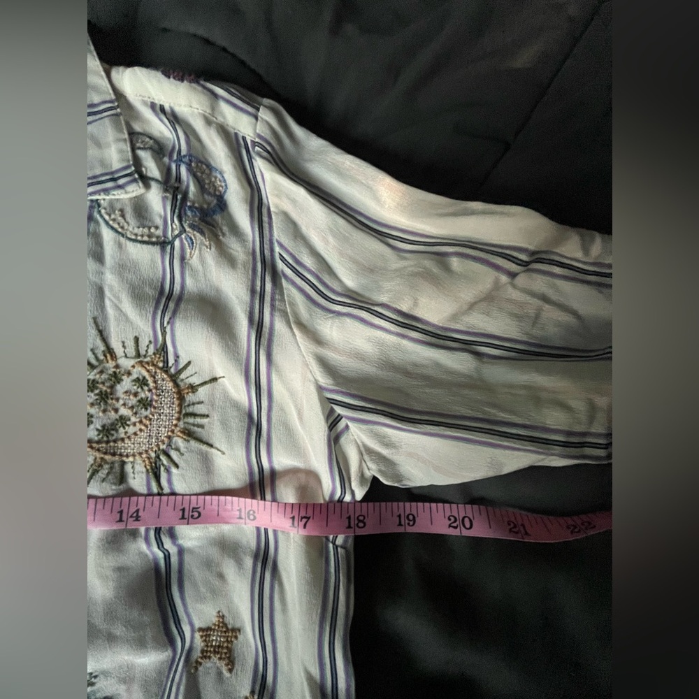 Johnny Was ARIANA BUTTON BACK striped silk shirt with zodiac embroidery size sm - Picture 16 of 16
